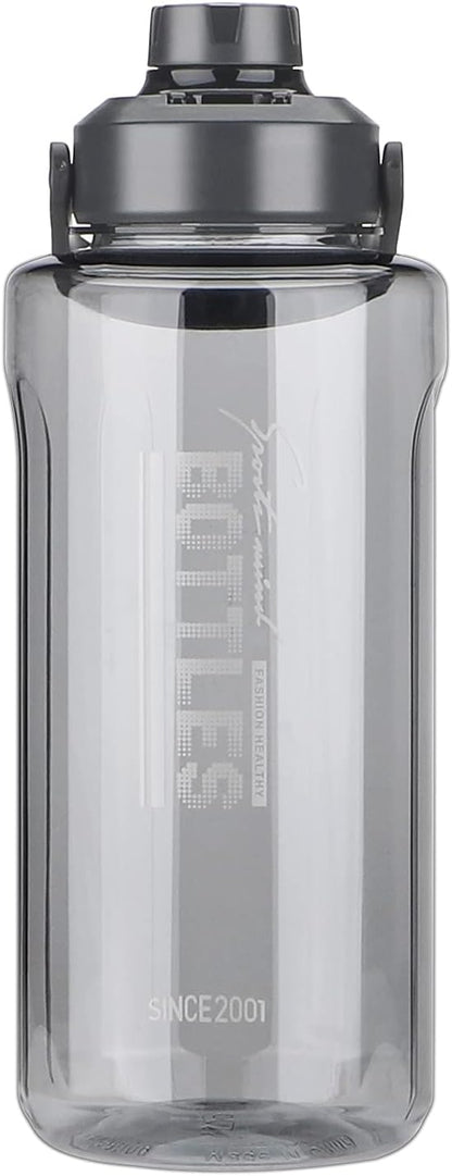 Half Gallon/64oz Water Bottle With Handle, Leak proof with removable strainer, BPA Free Fitness 2L Sports Water Jug, ensure You Drink Enough Water Daily for Gym and Outdoor Sports(Grey)