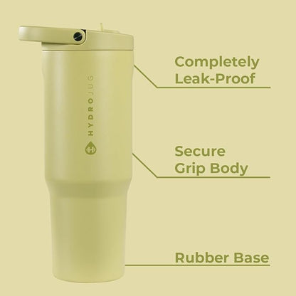 HydroJug Sport - Stainless Steel Tumbler with Straw, Vacuum Insulated, 32oz Leakproof Water Bottle, Ergonomic Design, Reusable, Dishwasher Safe, Rubber Base, Durable for Gym or Outdoors, Olive