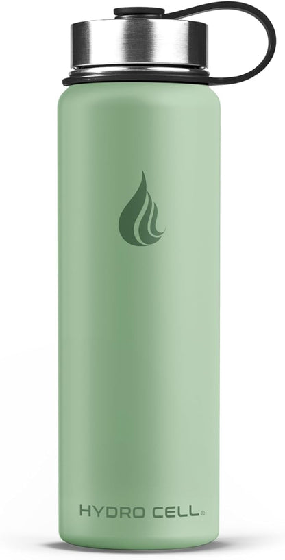 HYDRO CELL Stainless Steel Insulated Water Bottle with Straw - For Cold & Hot Drinks - Metal Vacuum Flask with Screw Cap and Modern Leakproof Sport Thermos for Adults (Sage 24oz)