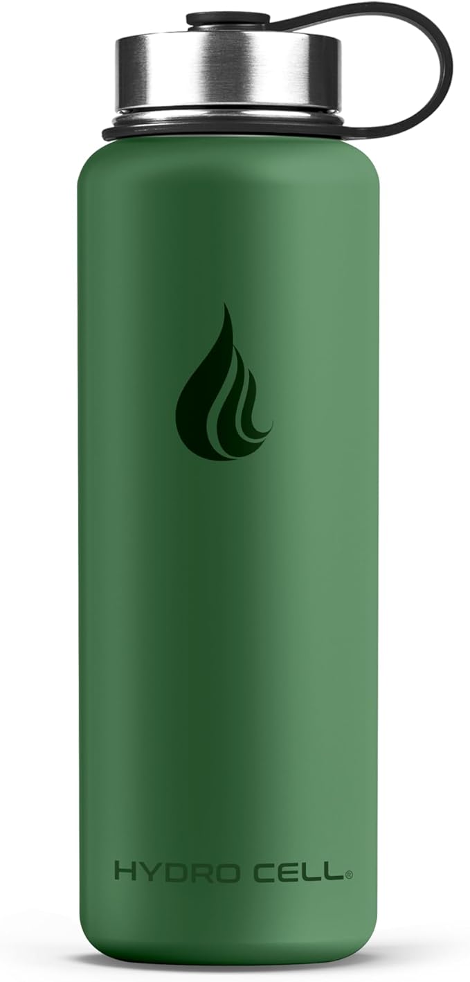 HYDRO CELL Stainless Steel Insulated Water Bottle with Straw - For Cold & Hot Drinks - Metal Vacuum Flask with Screw Cap and Modern Leakproof Sport Thermos for Adults (Forrest 40oz)