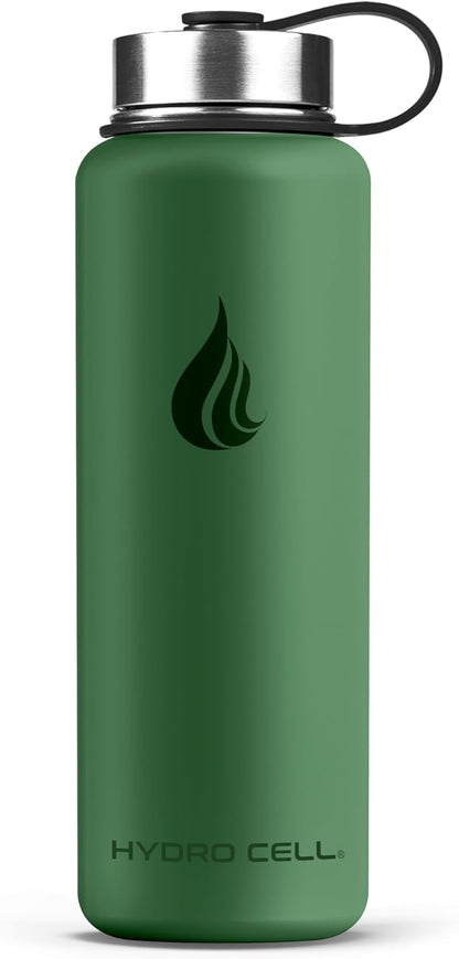 HYDRO CELL Stainless Steel Insulated Water Bottle with Straw - For Cold & Hot Drinks - Metal Vacuum Flask with Screw Cap and Modern Leakproof Sport Thermos for Adults (Forrest 40oz)