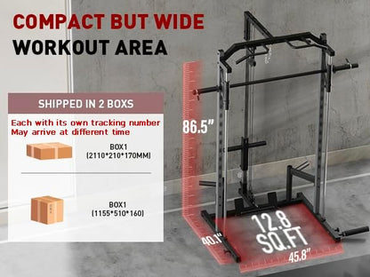 OPPSDECOR All-in-One Adjustable Smith Machine with LAT-Pull Down System Multi-Function Power Cage for Home Gym Cable Crossover Squat Rack of Workout Machine Training Equipment with Attachments