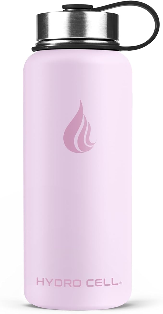 HYDRO CELL Stainless Steel Insulated Water Bottle with Straw - For Cold & Hot Drinks - Metal Vacuum Flask with Screw Cap and Modern Leakproof Sport Thermos for Adults (Pink 32oz)