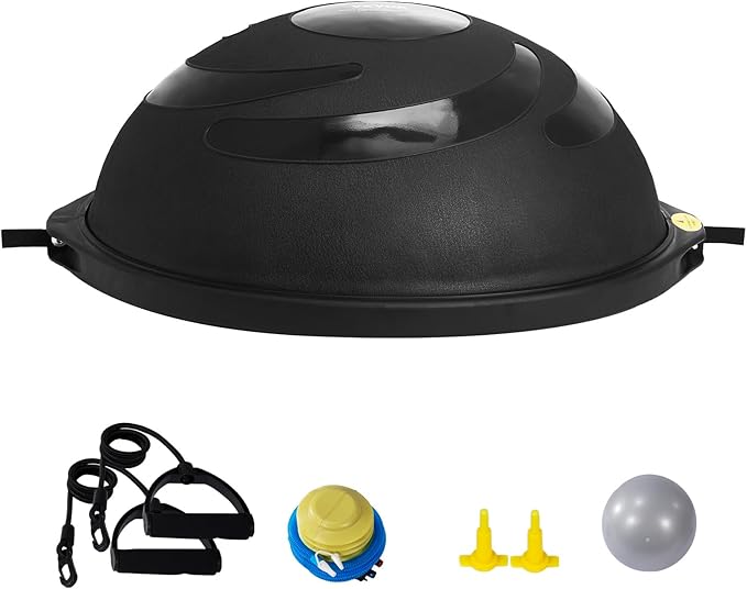 VEVOR Half Exercise Ball Trainer, 23/26 inch Balance Ball Trainer, 1500lbs Capacity Stability Ball, Yoga Ball with Resistance Bands & Foot Pump, Strength Fitness Ball for Home Gym Full Body Workout