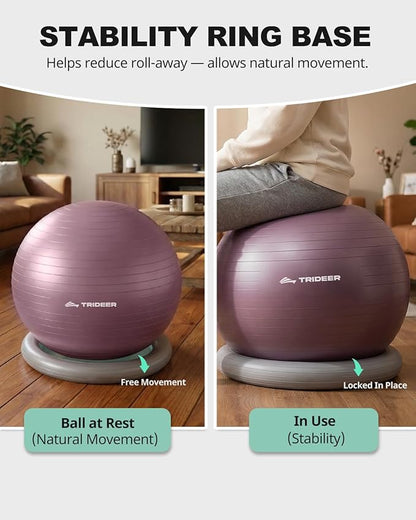 Trideer Exercise Ball for Office Desk, Yoga Ball Chair to Relieve Back Pain, Stability & Fitness Ball Seat with Base, Home Gym Core Workout, Abs, Stretching & Therapy