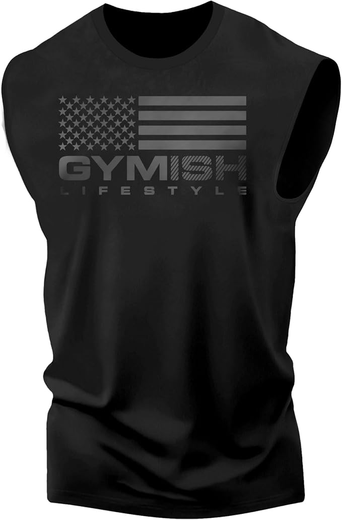 Gymish American Flag Graphic Fitness Tank, Sleeveless Bodybuilding Athletic Tank Top