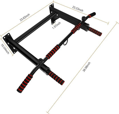 Wall Mounted Pull Up Bar, 250 lbs Heavy Duty Upper Body Fitness Workout Bar for Home Gym Exercise, Multi-Grip Strength Wall Mounted Door Frame Chin-Up Bar for Almost All Door, Pull Up Assistance Bands