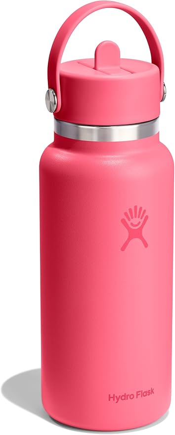 Hydro Flask Water Bottle - Insulated Stainless Steel - Wide Mouth Flex Straw Lid, Non Spill, Leakproof and Refillable in 32 Oz Popstar Pink