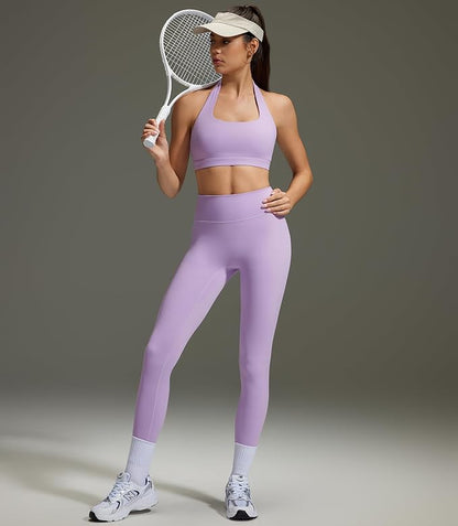 OMKAGI 2 Piece Workout Sets for Women Halter Sports Bras Gym Sets Booty Leggings Outfits