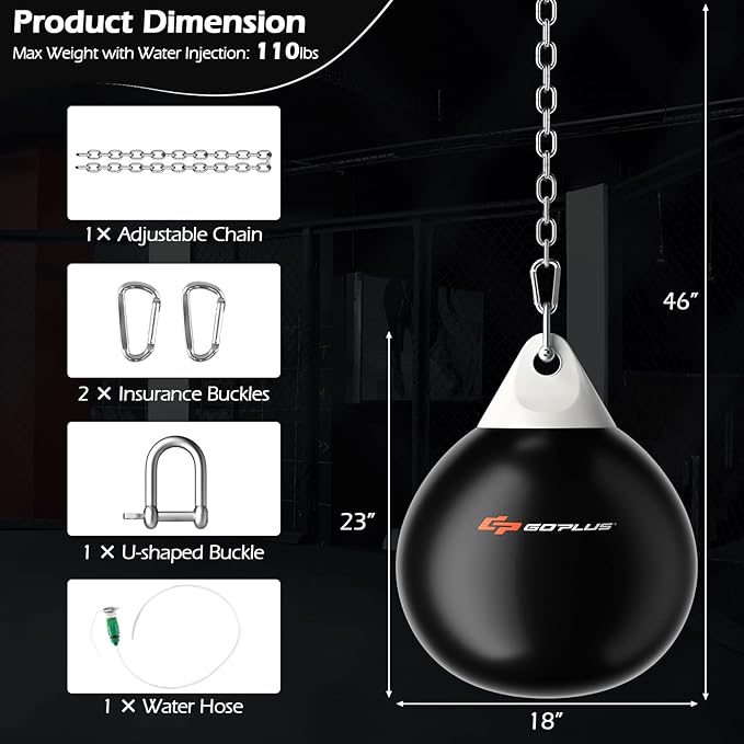 Goplus Water Aqua Bag, 21'' 180 Pound /18” 110 Pound Heavy Punching Bag with Adjustable Metal Chain, Water Injection Hose, Boxing Training Bag for Adults Fitness, MMA