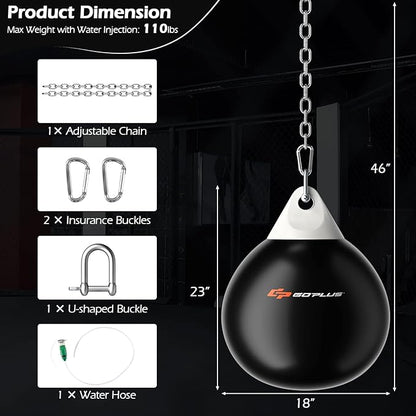 Goplus Water Aqua Bag, 21'' 180 Pound /18” 110 Pound Heavy Punching Bag with Adjustable Metal Chain, Water Injection Hose, Boxing Training Bag for Adults Fitness, MMA