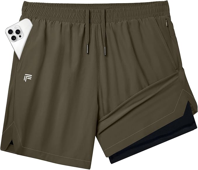 Running Shorts for Men 7 inch Inseam 2 in 1 Quick Dry Athletic Gym Workout Tennis Shorts with Phone Pockets