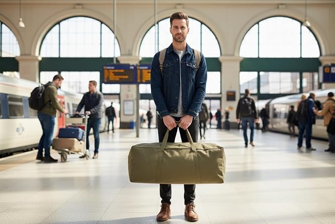 Extra Large Canvas Travel Duffle Bag Heavy Duty, Sports Military Camping Travel Tent Storage Army green