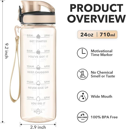 Enerbone Water Bottle, Leakproof BPA & Toxic Free, Motivational Water Bottle with Times to Drink and Straw, Fitness Sports Water Bottle with Strap for Office, Gym, Outdoor Sports