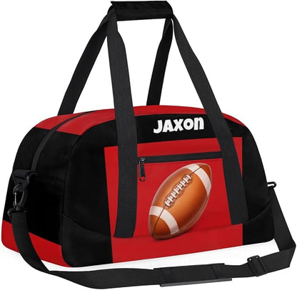 Personalized Boys Football Bag, Sport Duffel Gym Gymnastics American Football Bag Weekender Bags Gym Bag Travel Duffel Bag, Black Red
