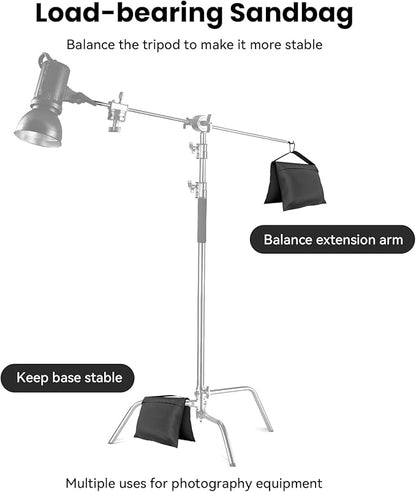 4 Pack Sandbags with 8 Bags & 4 Hooks, Heavy Duty Weight Bags for Stabilizing Stands, Photo Studio Equipment, Tripod, Backdrop Support, Canopy, Tent Base (Empty Sand Bags)