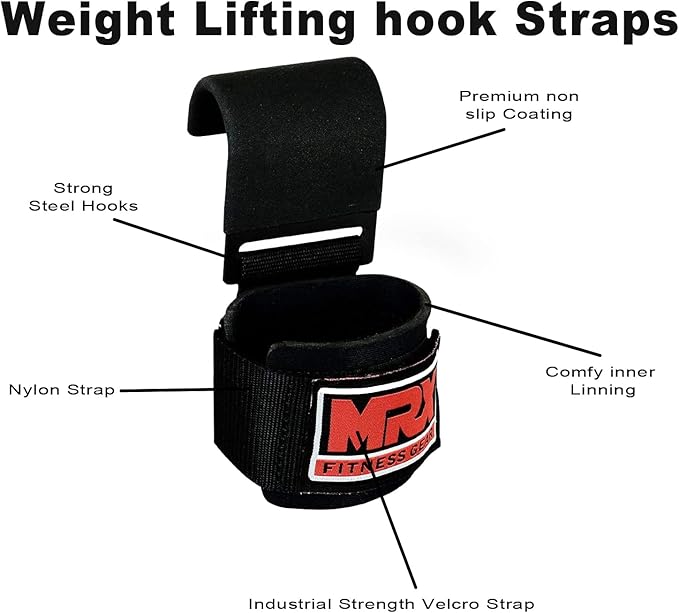 MRX BOXING & FITNESS Weight Lifting Hooks for Men & Women Thick Wrist Padding Weight Lifting Grips for Powerlifting, Shrugs, Rows & Deadlift Support