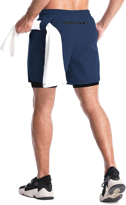 Aolesy Men's 2 in 1 Running Shorts 5" Workout Gym Athletic Shorts for Men Quick Dry Lightweight Training Shorts with Pockets