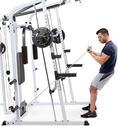 Marcy Smith Cage Workout Machine Full Body StrengthTraining Home Gym Equipment System with Leg Developer, Press Bar, PEC Deck, and Squat Rack