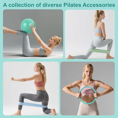 Pilates Essentials Kit-Home Pilates kit for Women with Pilates Ring and Ball,5 Resistance Bands for Beginners-Train Muscles, Flexibility & Core Strength