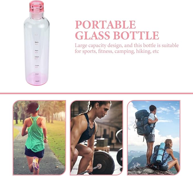 DOITOOL Borosilicate Glass Water Bottle 16.9 oz Portable Clear Sports Bottle with Scale for Running Gym Camping and Outdoor Fitness