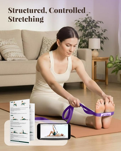 Trideer Stretching Strap with Loops & Leg Lifter, Non-Elastic PT-Style Physical Therapy Strap for Knee Replacement Rehab, Hamstring, Calf & Back Stretcher Mobility, Hip, Shoulder & Yoga