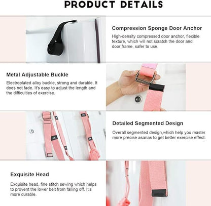 Yoga Stretching Strap, Adjustable Height Leg Stretcher Waist Back Stretch Band Aerial Yoga, Anti-gravity Inversion Exercises Door Flexibility Tensile Trainer for Rehab Pilates Dance Splits (Pink)