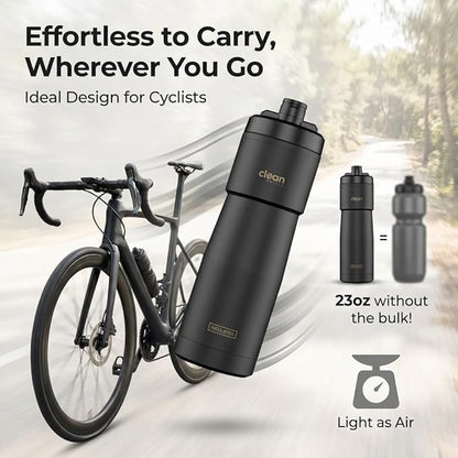 The Clean Hydration Co Insulated Bike Water Bottle 23 oz | Easy Clean Nozzle, Easy Squeeze Sports Bottle | BPA Free Cycling Bottle for Road & Mountain Biking, Gym & Travel | Matte Black