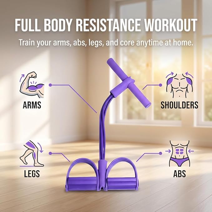 6-Tube Pedal Resistance Band with Handle, Sit up Pull Rope Trainer for Core Strength, Multifunction Portable Home Gym Workout Equipment, Abs Waist Leg Arm Training Fitness Tool