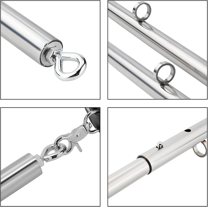 Spreader Bar Heavy Duty Stainless Steel Expandable Silver Bar Home Gym with 4pcs PU Purple Adjustable Strap,Sports Aid Training Fitness Gear Pilates Aid Kit,Yoga Set