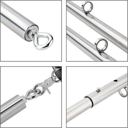 Spreader Bar Heavy Duty Stainless Steel Expandable Silver Bar Home Gym with 4pcs PU Purple Adjustable Strap,Sports Aid Training Fitness Gear Pilates Aid Kit,Yoga Set