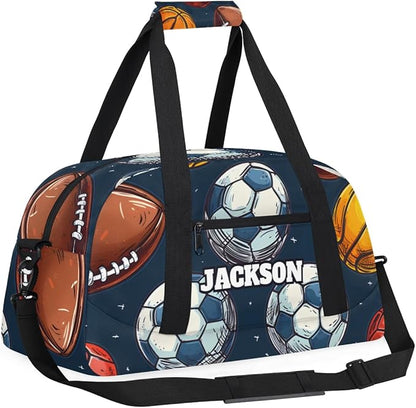 Personalized Boys Soccer Gym Duffel Bags, Custom Name Kids Sport Training Travel Bags for Overnight Weekender,Dark Blue