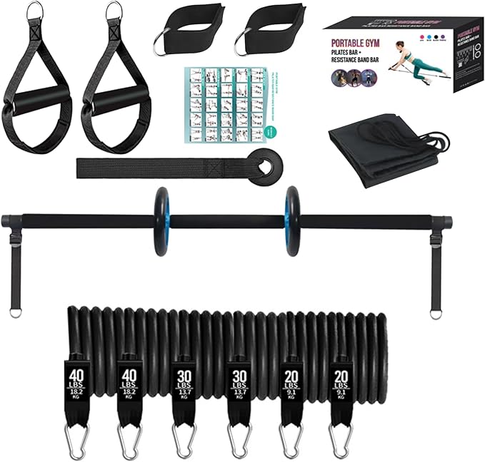 Pilates Bar Set - Pilates Exercise Kit, Pilates Resistance Bar | Portable Home Gym Pilates Bar Kit with Resistance Bands, Multifunctional Fitness Equipment for Full Body Training Home Gym