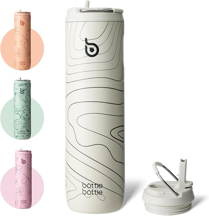 BOTTLE BOTTLE Insulated Water Bottle 24oz with Straw Lid and Handle for Sports Travel Gym Stainless Steel Water Bottles Double-Wall Vacuum Metal Leak Proof BPA-Free