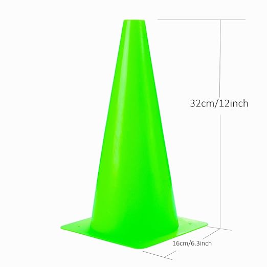 12 Inch Traffic Training Sports Cones, [10 Pack] Green Safety Cones, Soccer Basketball Cones for Drills, Plastic Marker Cones for Indoor/Outdoor Activity & Festive Events
