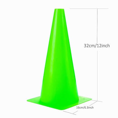 12 Inch Traffic Training Sports Cones, [10 Pack] Green Safety Cones, Soccer Basketball Cones for Drills, Plastic Marker Cones for Indoor/Outdoor Activity & Festive Events