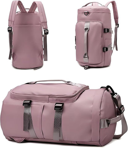 ZUEVI 3 In 1 Backpack Travel Duffle Bag for Men Women with Wet Pocket and Shoe Compartment Waterproof Gym Backpacks for Weekender Sports Training Yoga (Dark Pink)