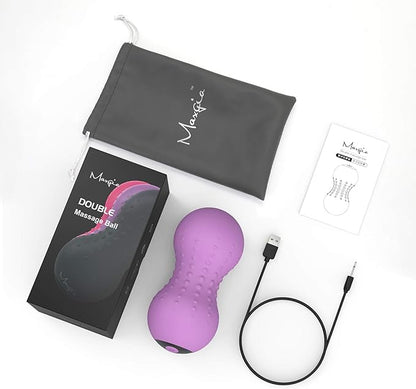 Heating Vibrating Peanut Massage Ball - 5 Intensity Levels & 1 Heat Mode - Foam Roller Double Lacrosse Ball - Deep Tissue Trigger Point Therapy - Handheld, Mobility, Rechargeable (Purple)