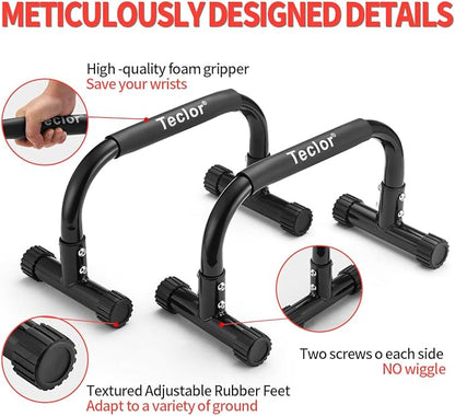 Push Up Bar, Parallettes Bars For L-sit & Dip, Heavy-Duty No Wobbling Parallel Bars Stand For Handstands, Full Planche, Calisthenics, 9.5in High Workout Stands for Home Fitness Training