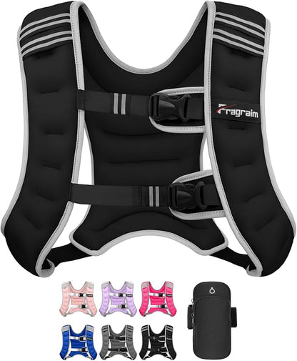 Fragraim Weighted Vest for Women Men - 8lb/10lb/12lb/16lb/22lb/25lb/30lb Weight Vest with Reflective Stripe, Detachable Phone Pouch, Ideal for Walking, Strength Training, Running, Workout, Cardio