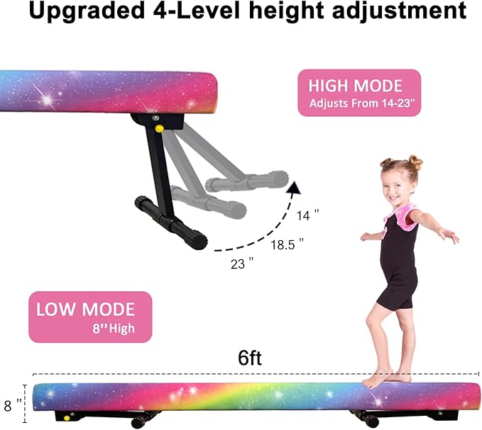 6ft Ultrasimple Adjustable&Foldable Balance Beam,High-Low Floor Beam Suede Gymnastics Equipment,No Tool Require, Gymnastics Beam for Training&Professional HomeTraining