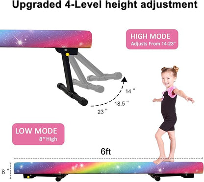 6ft Ultrasimple Adjustable&Foldable Balance Beam,High-Low Floor Beam Suede Gymnastics Equipment,No Tool Require, Gymnastics Beam for Training&Professional HomeTraining