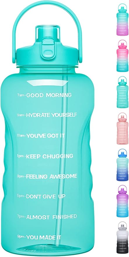 HydroPal 1 Gallon Water Bottles with Straw, 128 oz Water Bottle BPA Free Innovative 2-IN-1 Lid Gym Bottle with Times to Drink Motivational, Large for Sports Fitness Camping Water Jug （13.8X5.5 inch）