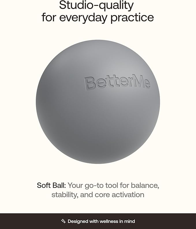 BetterMe Soft Pilates Ball – 8 Inch Mini Exercise Ball for Pilates, Yoga & Core Training – Small Stability Ball for Women – Portable Workout Tool