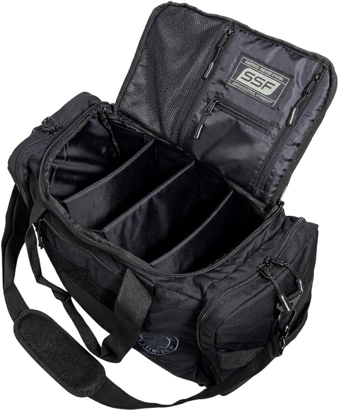 Serious Steel Fitness Gym Bag With Moveable & Removable Dividers Made from 1000D Nylon (Utility Duffel - Black)