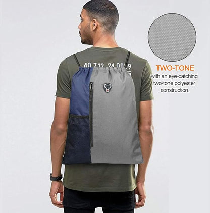 BeeGreen Grey Drawstring Backpack Sports Gym Bag For Women Men Large Draw String Bags Pack With Zipper and Water Bottle Mesh Pockets Workout Bag