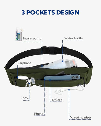 WATERFLY Running Belt Fanny Pack: Runner Marathon Jogging Waist Pack Sport Workout Exercise Fitness Phone Holder Belt for Men Women Jogger Slim Waistband