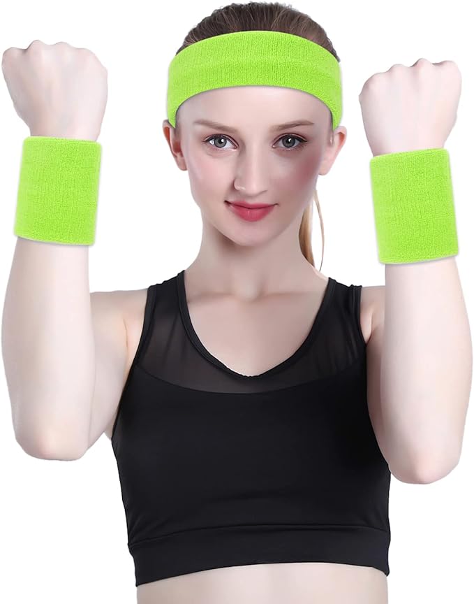 ONUPGO Sweatband Set Sports Headband Wristband Set Sweatbands Terry Cloth Wristband Wrist Sweatband Headbands Moisture Wicking Sweat Absorbing Head Band