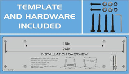 Ceiling Mount Pull Up Bar with Reversible Risers for 16 and 24 Inch Joists with Optimum Grip Spacing by Ultimate Body Press