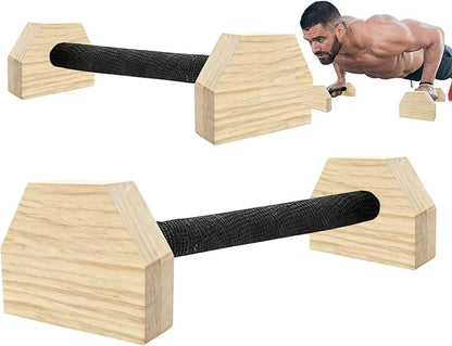 Push-up Stand, Wooden Parallettes Bars for Handstand Training, Solid Push Up Bars & Calisthenics Bar, with Non-Slip strap, Exercise Home Workout Equipment for Men Strength Training